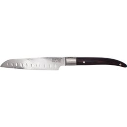  Laguiole Heritage Santoku Knife, 18 cm, black wood handle, Damascus steel blade, suitable for slicing, dicing, and chopping.