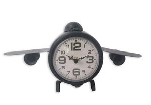 metalen tafelklok vliegtuig zwart