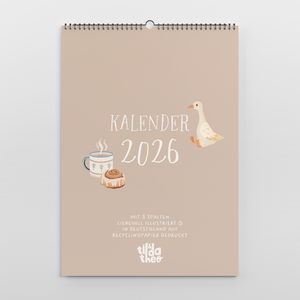 Family calendar 2026 A3 Tilda&Theo - cozy motifs illustrated calendar with 5 columns