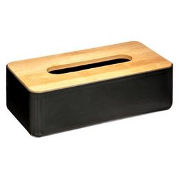 Rectangular black and bamboo tissue box with a simple, modern design.