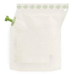 "White cylindrical tea brewer with green handle, empty infuser pouch, minimalist design"