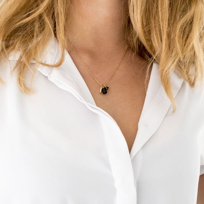 Gold Necklace - Triple Tiny Charm Triangle/Weight/Bar