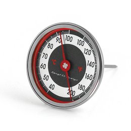 Steel mechanical thermometer with temperature range of 40-100 degrees Fahrenheit, suitable for various applications.