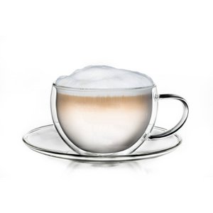 Creano Thermo-Tasse, doppelwandige Tee-/Latte Macchiato Cappuccino Tasse mit Untersetzer | 250 ml