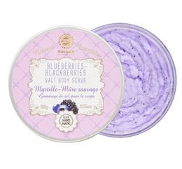300g salt-based body scrub available in various scents including grapefruit, lavender, peppermint, blueberries-blackberries, cranberry, strawberries and cream, bright crystal, and chocolate.