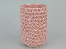  Mauve ceramic planter, textured round cylindrical pot, glazed finish, 12.9cm diameter