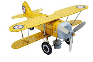 20 Cm Yellow Airplane with Key - Mechanical Metal Item - Yesterday's Toy - Collector's Item