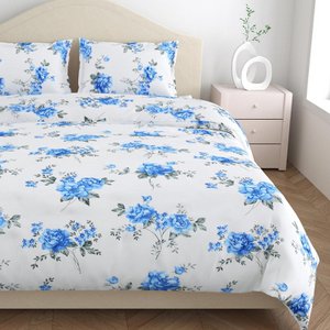 Double Bed Flat Sheet Set - Ultrasoft Cotton Floral Design - Queen Compatible | 2 Pillow Covers
