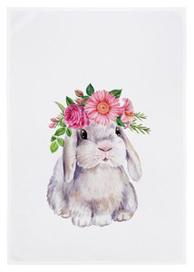 Tea towel white, flower bunny