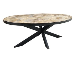 Luxe mango houten eettafel naturel met  visgraatpatroon  met spinpoot 220x100x78