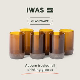 Set of 6 brown drinking glasses, ideal for long drinks. Made of durable glass with a modern, minimalist design.