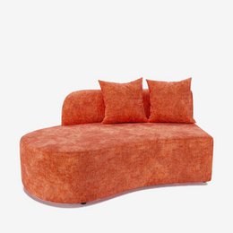  Plush orange velvet corner chair with three cushions, designed for comfortable seating.