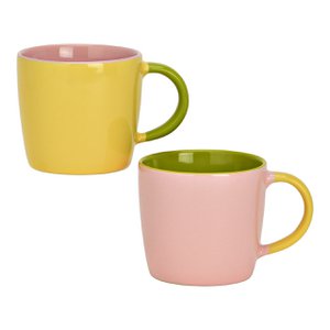 Becher aus Steingut, 2-fach, Gelb/Rosa/Grün (B/H/T) 12x8x8cm 300ml