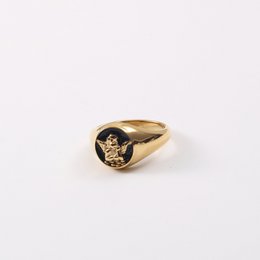 Kiki - Carved Angel Baby Black Enamel Signet Ring