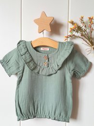 Baby pige salvie grøn t-shirt / 100% økologisk dobbelt gaze bomuld