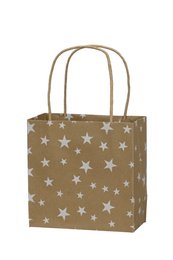  Brown paper gift bag with white stars pattern, square shape, handles