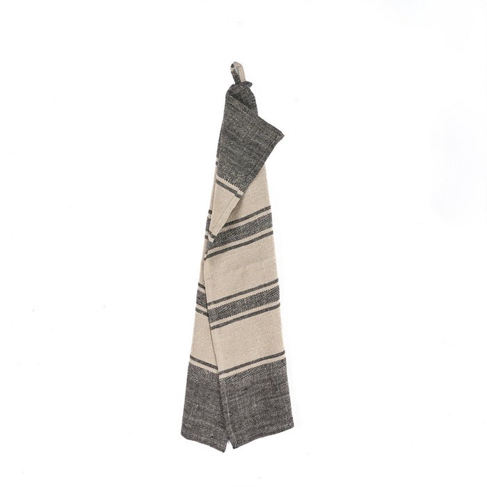 The Linen Smudge Keukenhanddoek - Naturel Zwart - 50x70