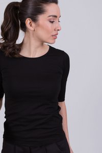 Women's t-shirt black organic cotton round neck 1/2 sleeve - ATLANTA