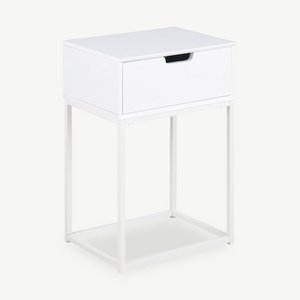 Anita nachtkastje, wit hout en metalen frame