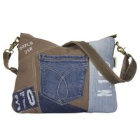 Sunsa duurzame schoudertas voor dames. Schoudertas gemaakt van gerecyclede jeans & canvas (canvas). Handtas vintage retro stijl. Crossbodytas voor dames.