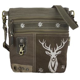 Domelo traditional bag. Ladies shoulder bag. Dirndl shoulder bag made of canvas (canvas) & leather. Handbag in traditional style with deer edelweiss print. Crossbody bag for women as Oktoberfest accessories.