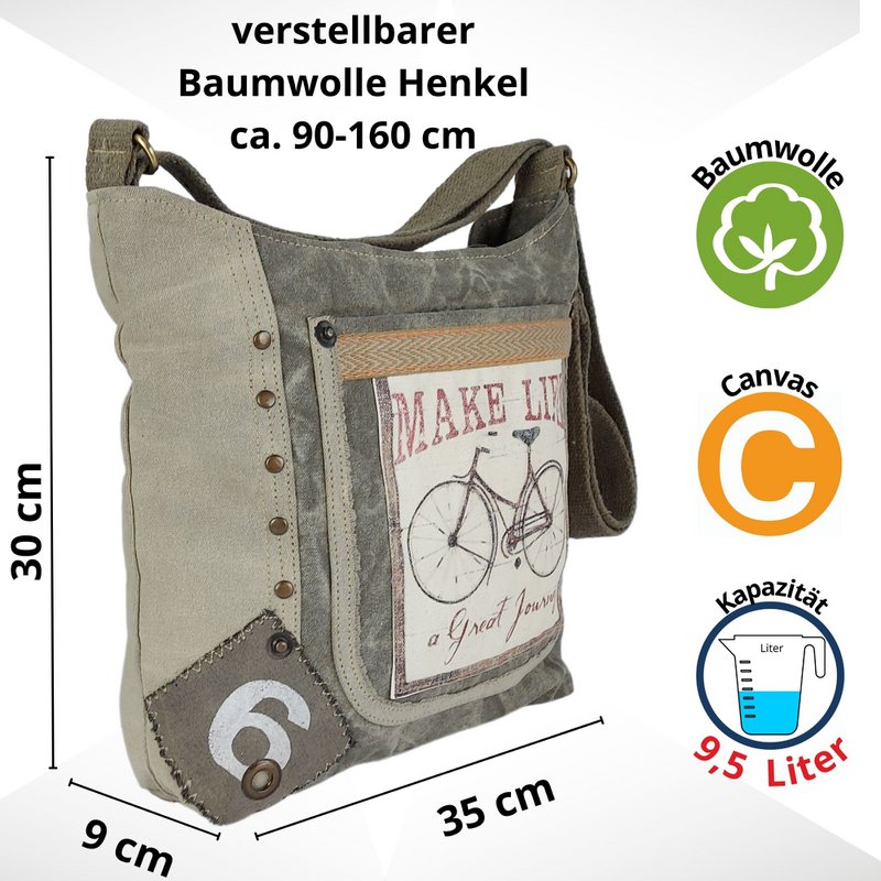 Bolso bandolera de mujer Sunsa. Bolso de lona (canvas) y cuero. Bolso bandolera de estilo vintage. Bolso bandolera grande para mujer.