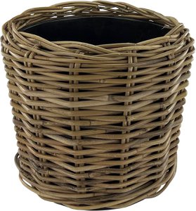 Rotan Drypot Plantenmand - ø 34 x 30 cm - Bloempot met Waterdichte Binnenpot - Mand voor Kamerplanten - Plantenbak - Kamerplanten - Grijs