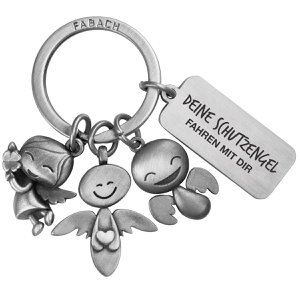 "3 angels" guardian angel keychain - angel lucky charm with message engraving "Your guardian angels ride with you"