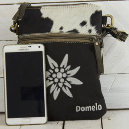 Traditionele tas van Domelo. Dames schoudertas. Dirndl schoudertas gemaakt van canvas en leer. Handtas in traditionele stijl met hartedelweissprint. Crossbodytas voor dames als Oktoberfest-accessoire.