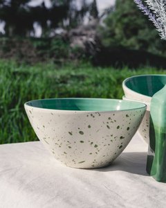 Ambachtelijke keramische serveerkom Vintage Beige & Groen / JADE