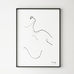 Minimalist line art print of a woman's silhouette. Monochrome poster with abstract, stylized figure.
