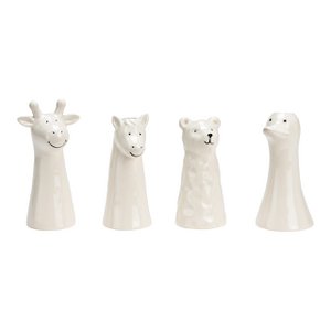 Vaas dieren van porselein wit 4-voudig, (B/H/D) 7x12x5cm