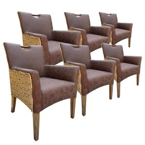 Rattan stoelstoel Set 6 stuks gestoffeerd met armleuningen Darwin eetkamer gestoffeerde lederen optieknootmus