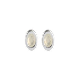 Oval-shaped stud earrings featuring a plated silver setting and a Phrenite gemstone center.