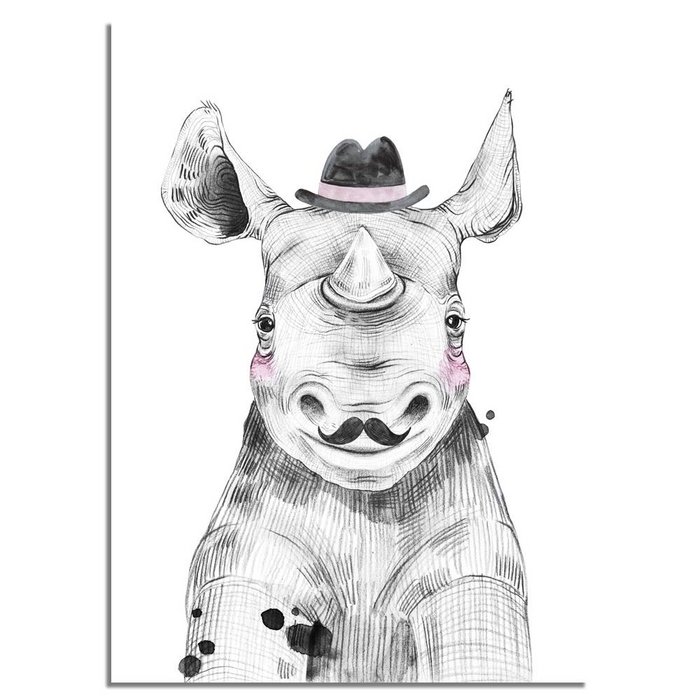 Neushoorn Kinderkamerposter Hoedje