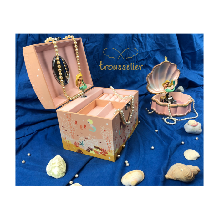 TROUSSELIER - Grande Boite à Bijoux Musicale Sirène - Vanity Case Enfant - Boite a Musique Fille - Coffret Musical Bijoux - Musique Menuet de Mozart - Cadeau Anniversaire Fille - Brille dans la nuit