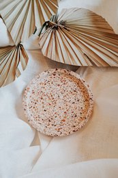  Round cork tray, natural beige speckled texture, minimalist boho style, decorative home accent