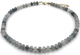  Stainless steel necklace with grey glass beads, 40-45cm length.