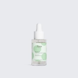  Clear glass bottle with white dropper cap, green-tinted bioactive prebiotic jelly serum, lightweight gel texture skincare.