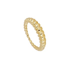 A delicate gold-plated ring with a textured, beaded design. The TOFINO ring is a statement piece that adds a touch of elegance to any outfit.