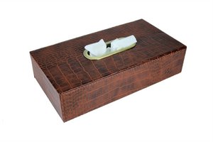 Taschentuchbox Kunstleder Kroko hellbraun Kosmetiktücherbox