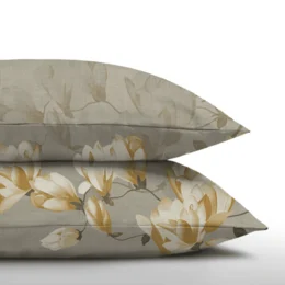 White and yellow floral patterned pillow covers in 60x70 and 80x80 sizes.