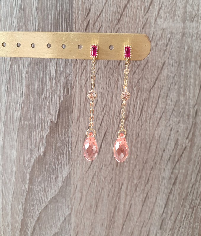 18K forgyldte lyserøde øreringe med Rose Peach krystaller