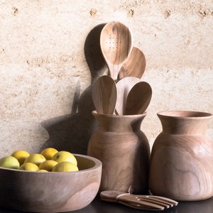 Teakholz -Salatserver Set | Handgeschnitztes natürliches Holz | Cocina große Löffel / 4 Stücke