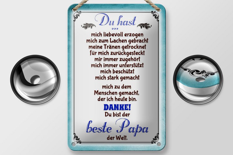 Tin sign saying 12x18cm Thank you to the best dad decoration