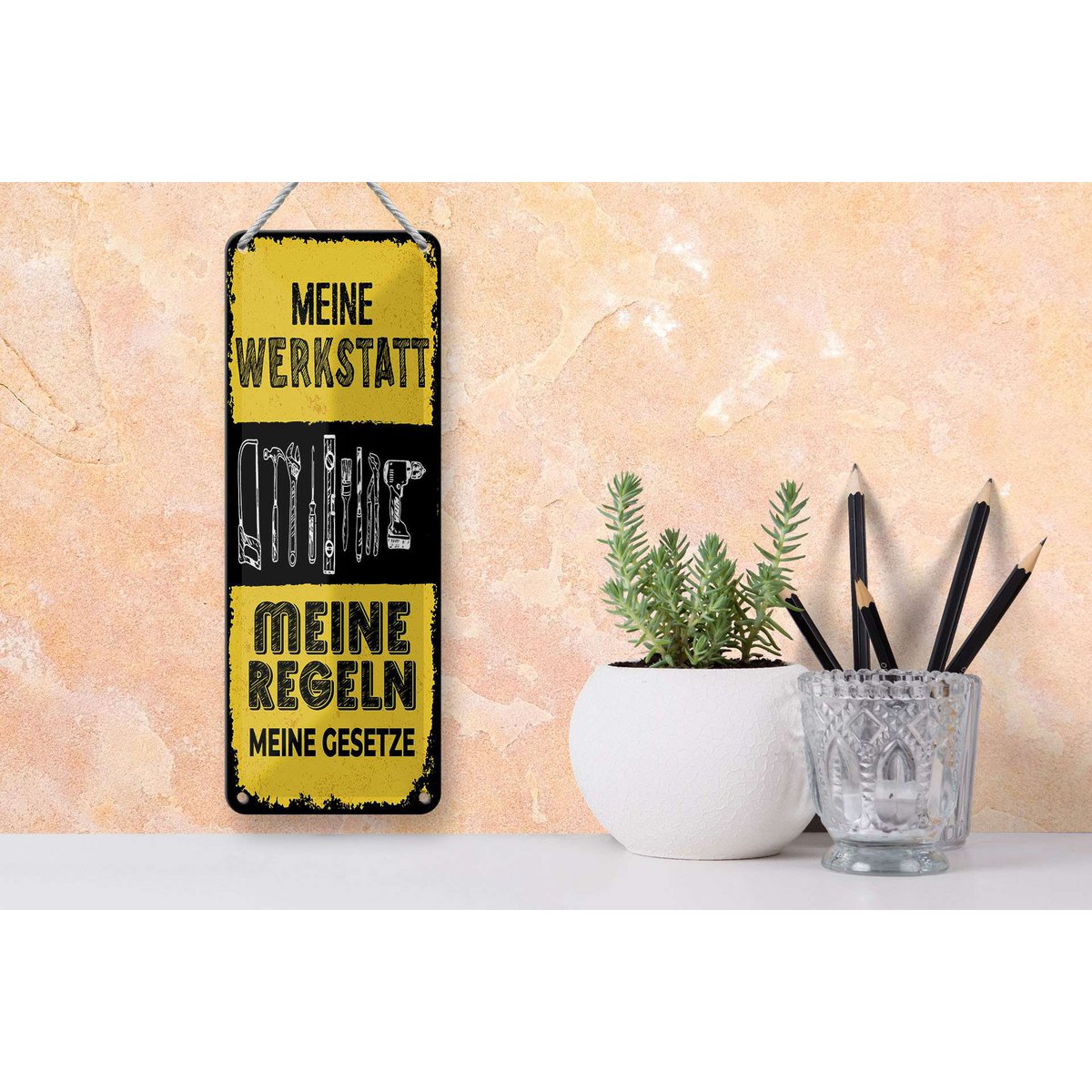 Blechschild Spruch 27x10 cm Meine Werkstatt meine Regeln meine Gesetze Schild