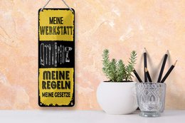 Blechschild Spruch 27x10 cm Meine Werkstatt meine Regeln meine Gesetze Schild