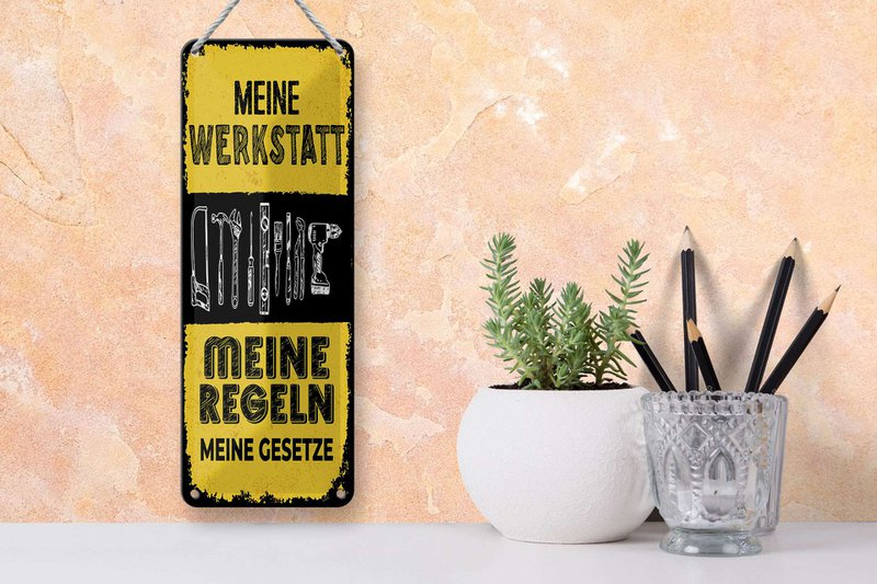Blechschild Spruch 27x10 cm Meine Werkstatt meine Regeln meine Gesetze Schild