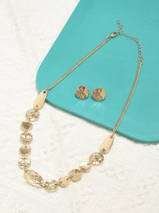Gold-Plated Chain & Studded Earrings Set – Jewellery Accessory – Gold-Toned Alloy – Studded Detail