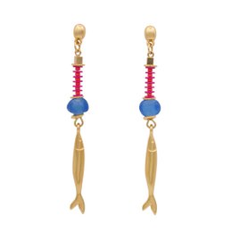 ARACATACA colorful golden earrings with fish pendants
